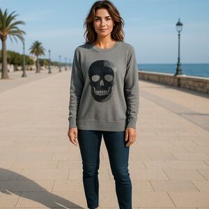 Haute Hippie Gray Skull Sweater